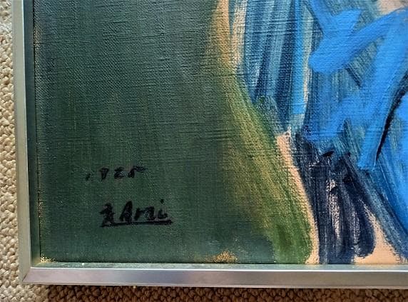 ★油彩画 新井秀一郎「青衣婦人像」サイン P30号★特賞受賞作品　1975年制作