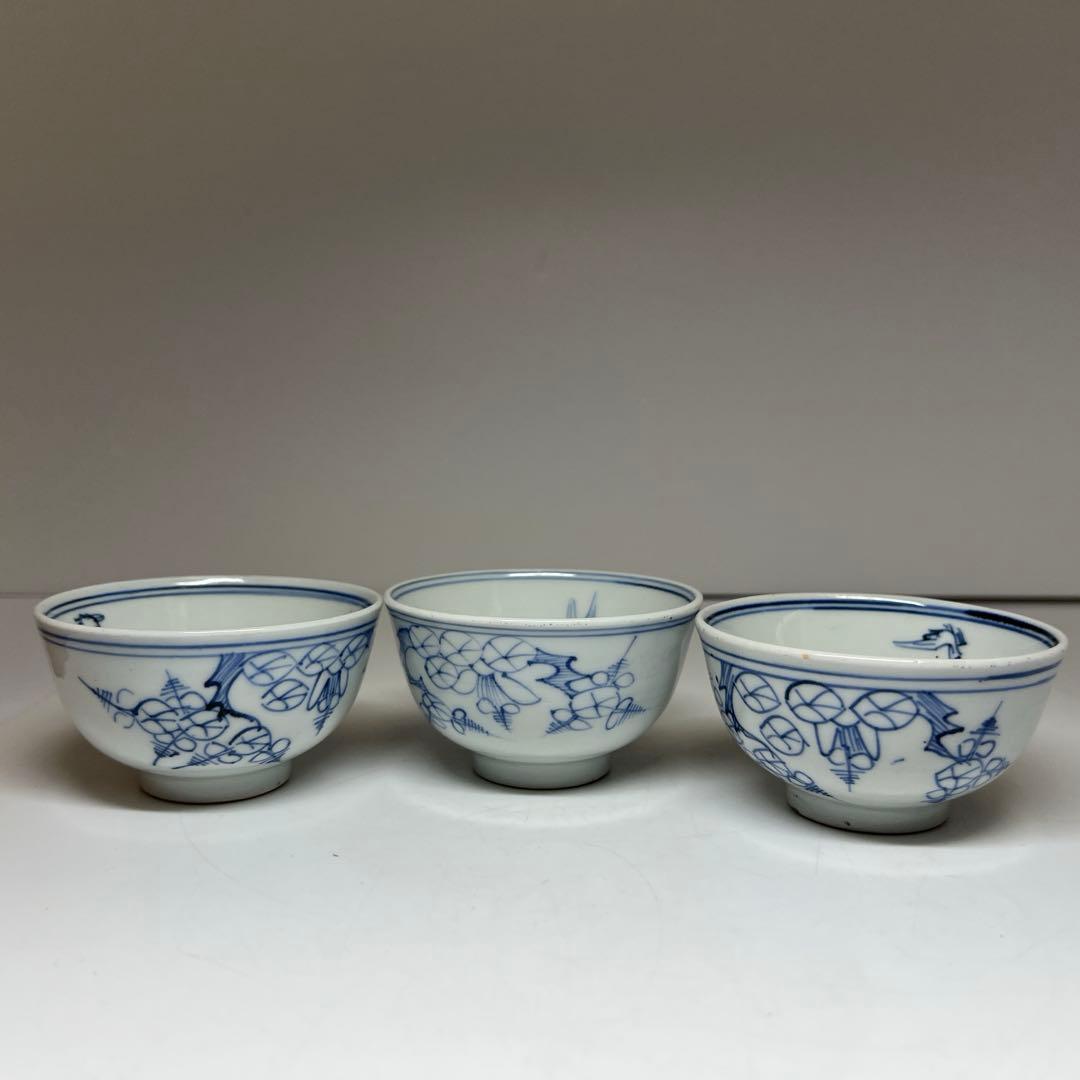 中国清時代　清渡小碗3点　木箱付　口径8.5㎝　東Y7-1003☆2Fタサオ