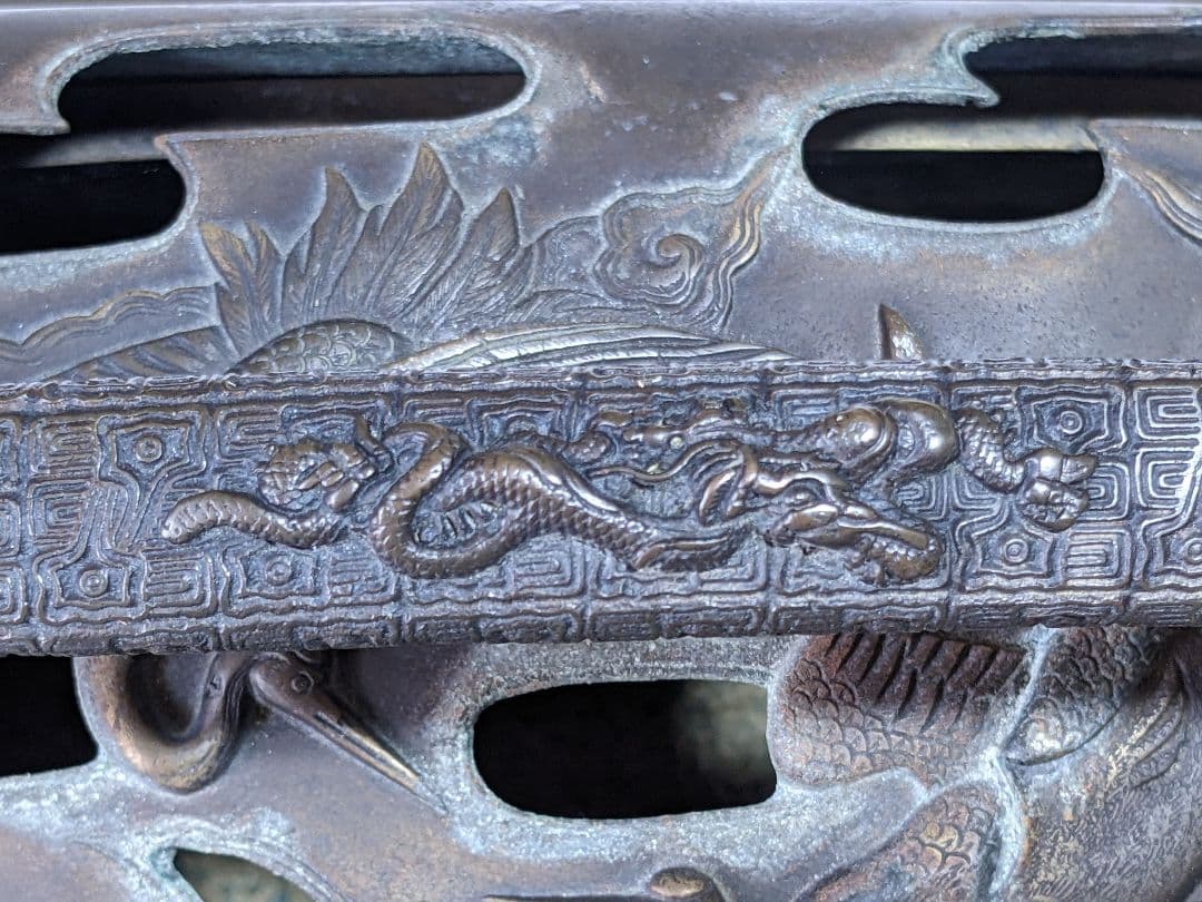 ⭐ 福壽双鶴龍紋様！香炉 銅器 明治時代 手炉 唐物 唐銅 香道具 骨董品