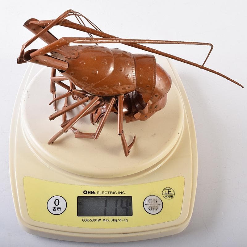 五十一代　明珍宗之作　銅製　伊勢海老　自在置物　共箱　D　R8678