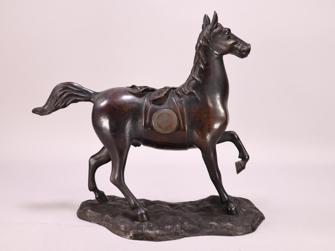 BK198 時代金工 古銅製 大名馬 置物 床飾 ブロンズ像 家紋 武田菱
