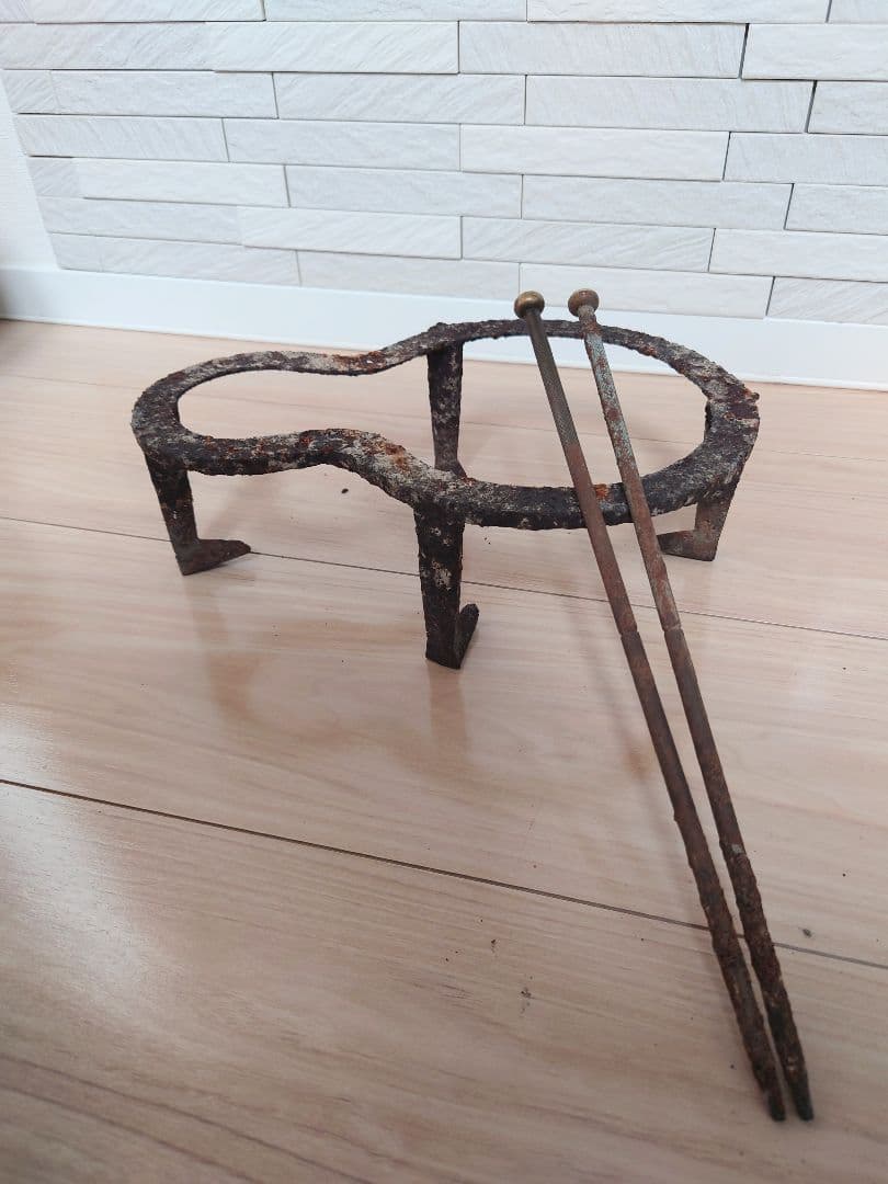 古銅 時代物 梅銀象嵌 瓶掛 大火鉢