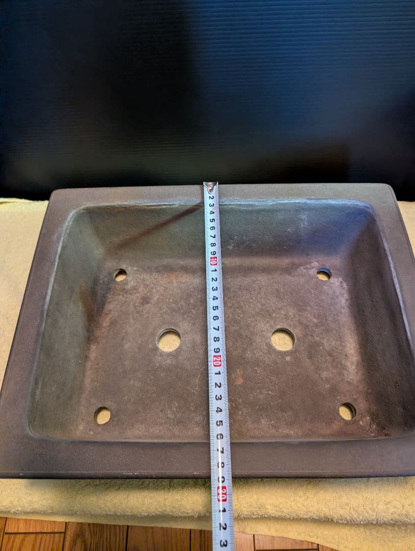 盆栽鉢常滑山秋造り松泉焼、陶器製長方形時代物