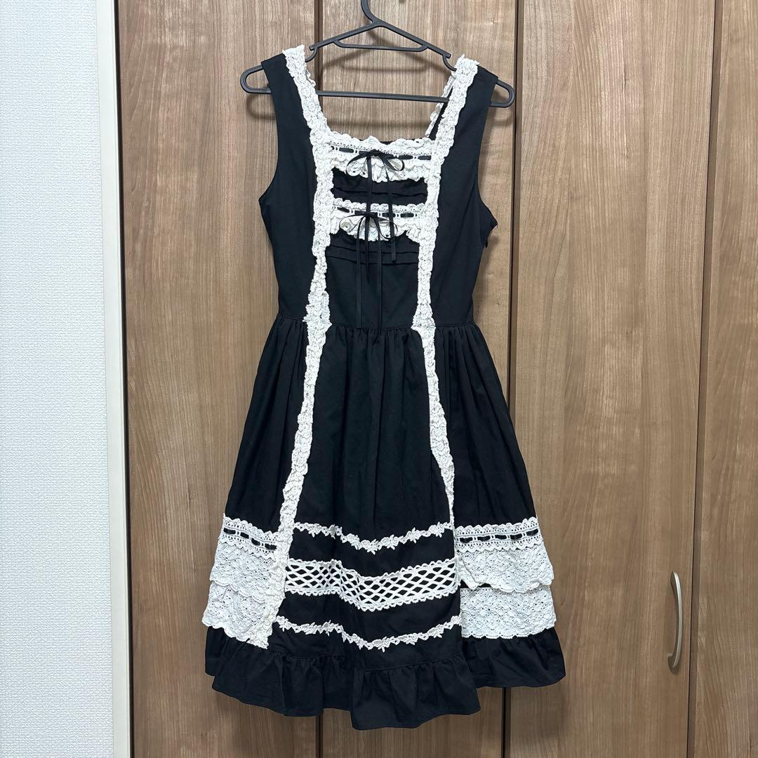 BABY　レースフリルジャンパースカート ベイビー 黒×オフ白