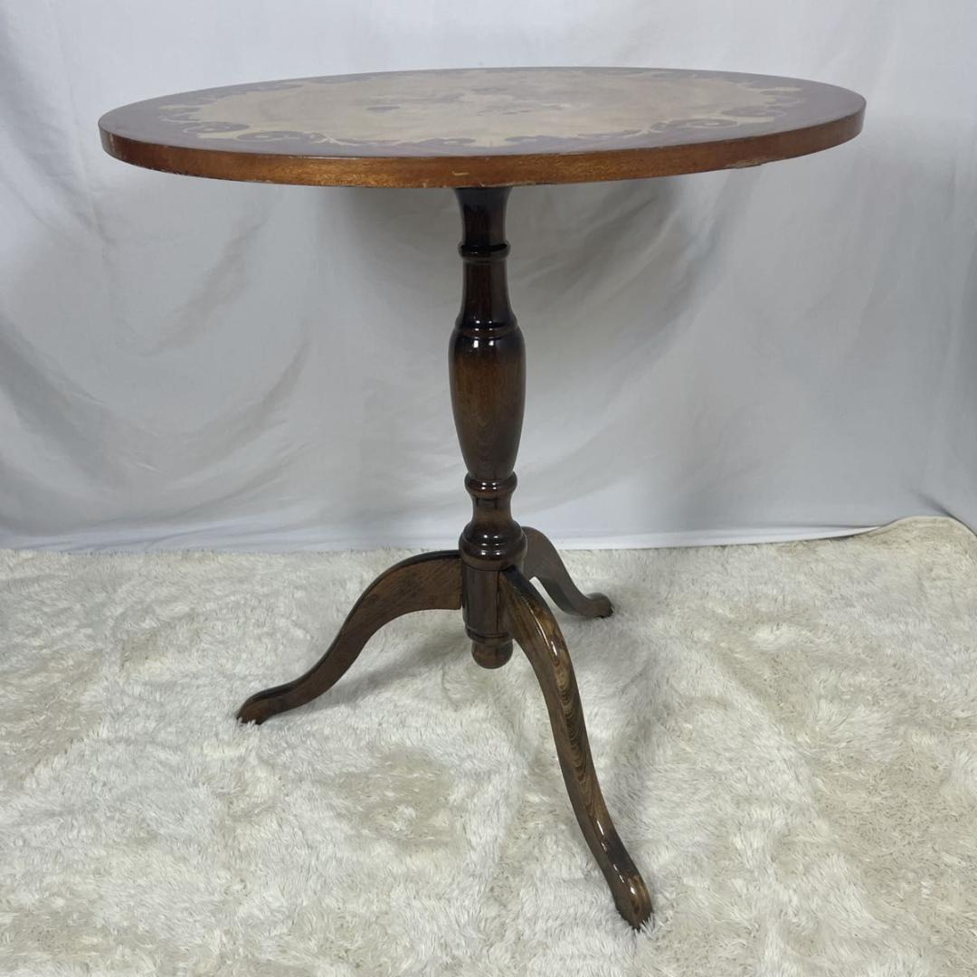 アンティークテーブル 象嵌細工 レトロ サイドテーブル 丸 ヴィンテージ