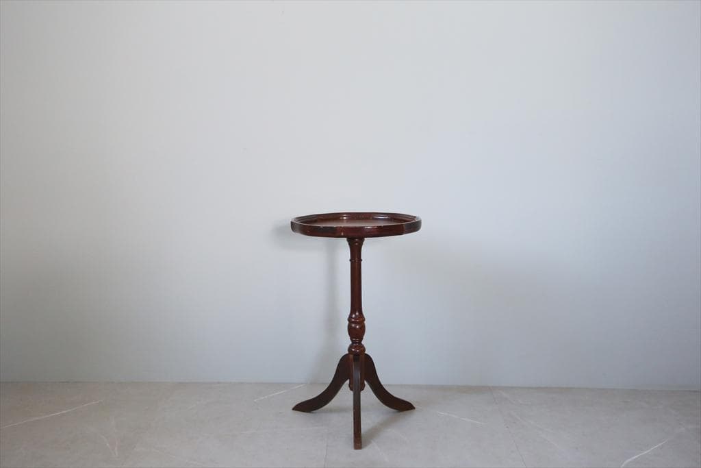 英国アンティーク木製ワインテーブル/サイドテーブル/丸机/飾り棚(84-85)
