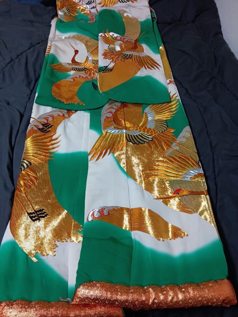 海外コレクター向きJAPANジャパン日本女性用特大雅金襴豪華刺繍鶴絵図柄