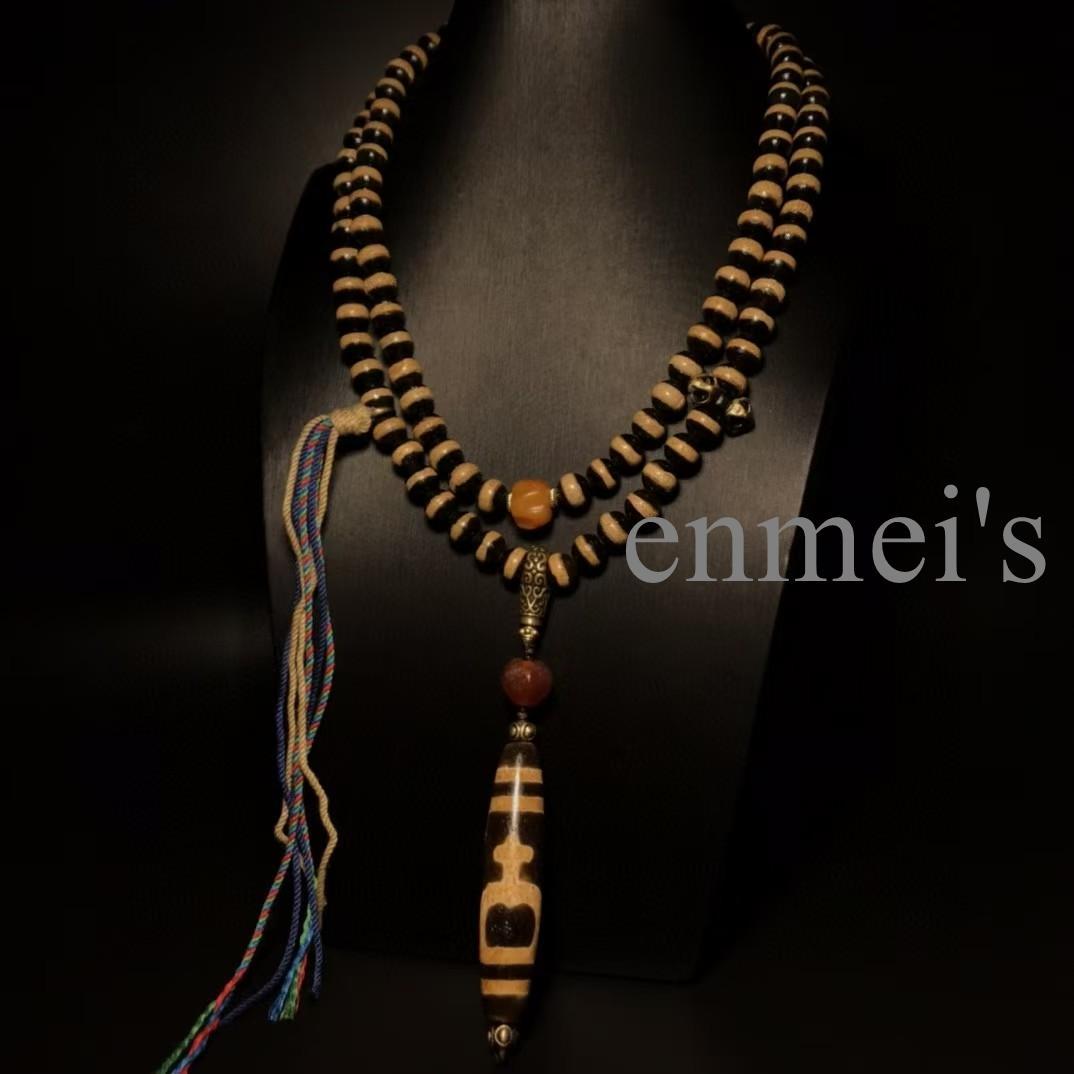 旧蔵チベット・古瑪瑙薬師珠念珠108粒×宝瓶天珠ネックレス・仏珠