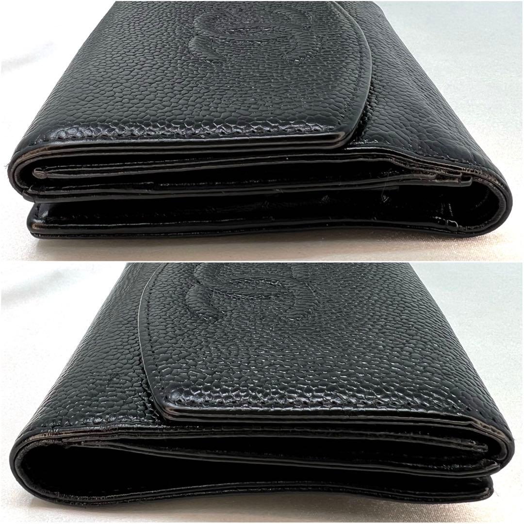 CHANEL シャネル キャビアスキン Wホック 二つ折り財布 コンパクト財布