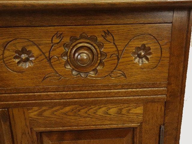 勇峰工芸 雅 花柄キャビネット1100 ナラ材家具 旭川家具 再塗装済