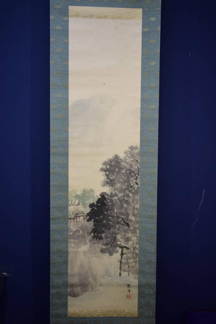 真作/田中頼璋/夏景山水図/桐共箱付/布袋屋掛軸HJ-415