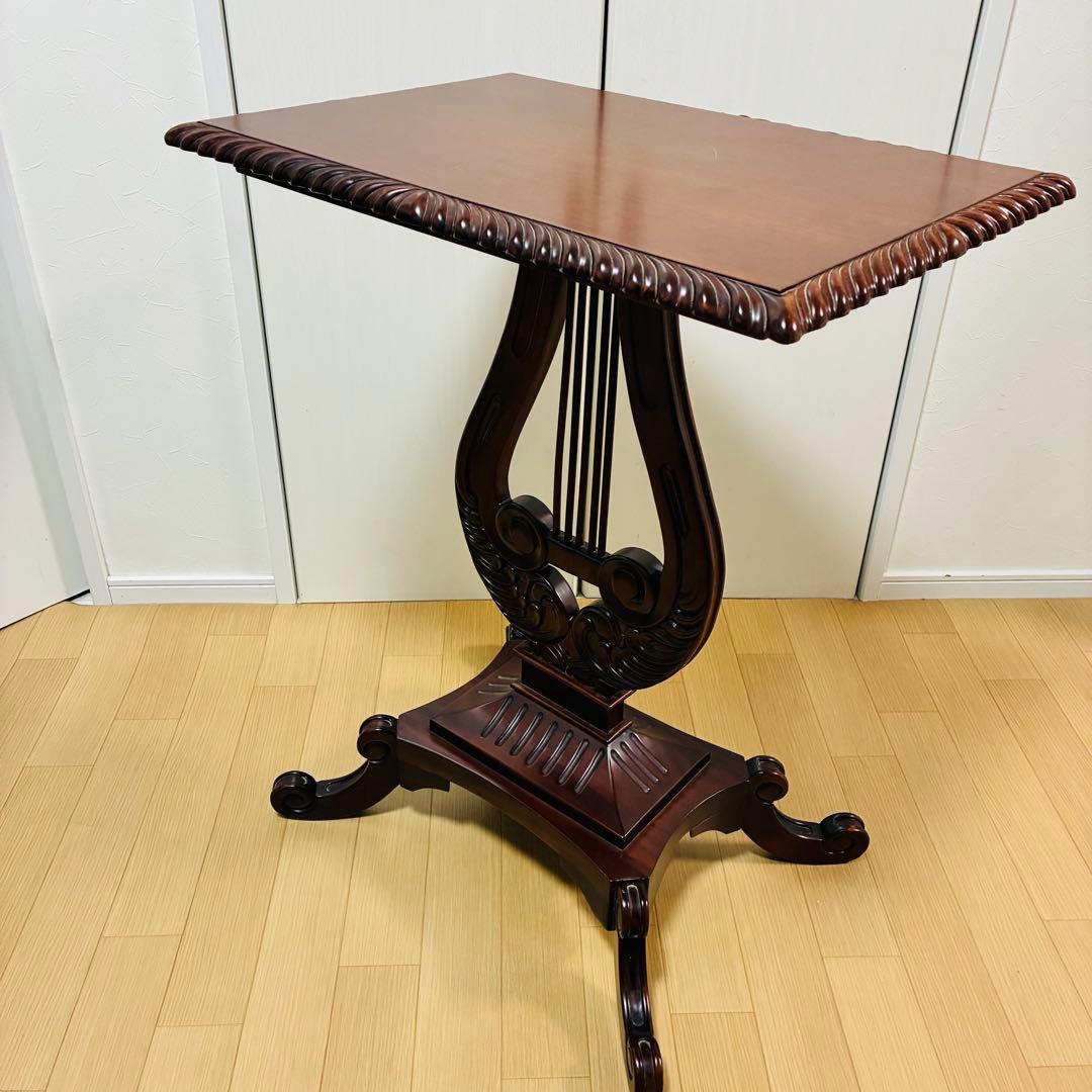 【希少】英国　イギリス　マホガニー　ハープ型　サイドテーブル　ヴィンテージ　猫脚 希少】英国 イギリス マホガニー ハープ型 サイドテーブル