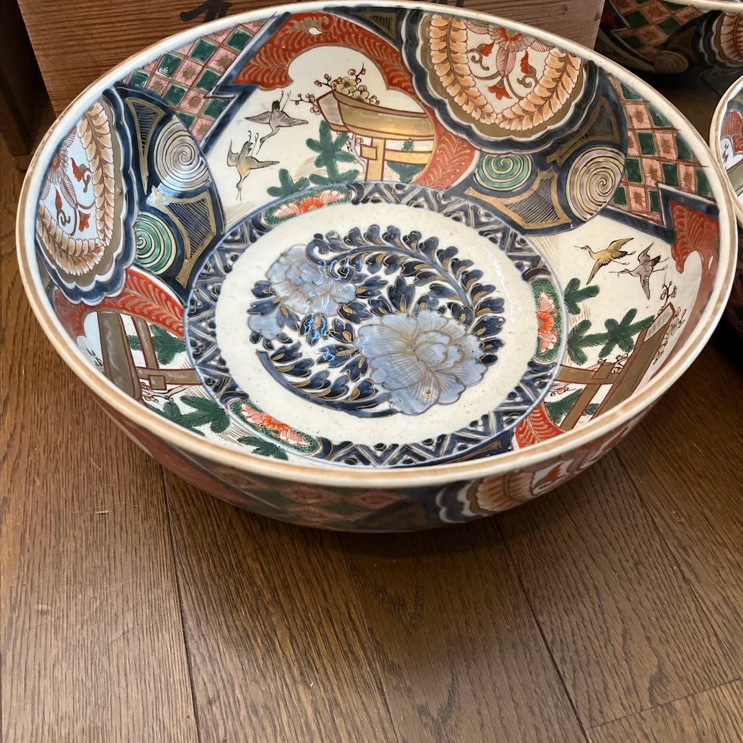 古伊万里 錦絵三ツ鉢 25ー31㎝江戸後期 茶道具 木箱