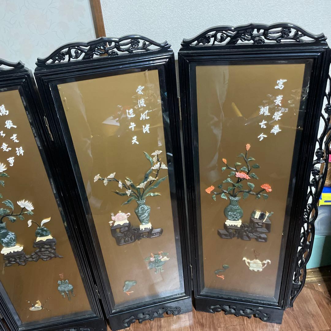 高級 中国美術骨董品 中国屏風 天然石 翡翠 珊瑚 縁起物 風水 - メルカリ