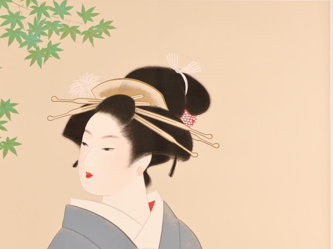 BK282 上村松園 「 若葉 」 8/180 シルクスクリーン 監修 上村淳之