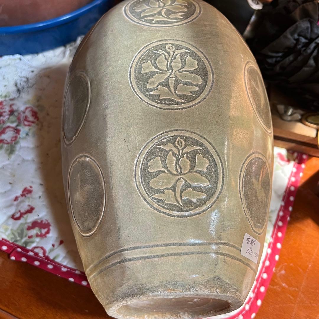 梅瓶 李朝時代 高麗 青磁 カケあり 貫入 朝鮮古美術 草花紋様 骨董