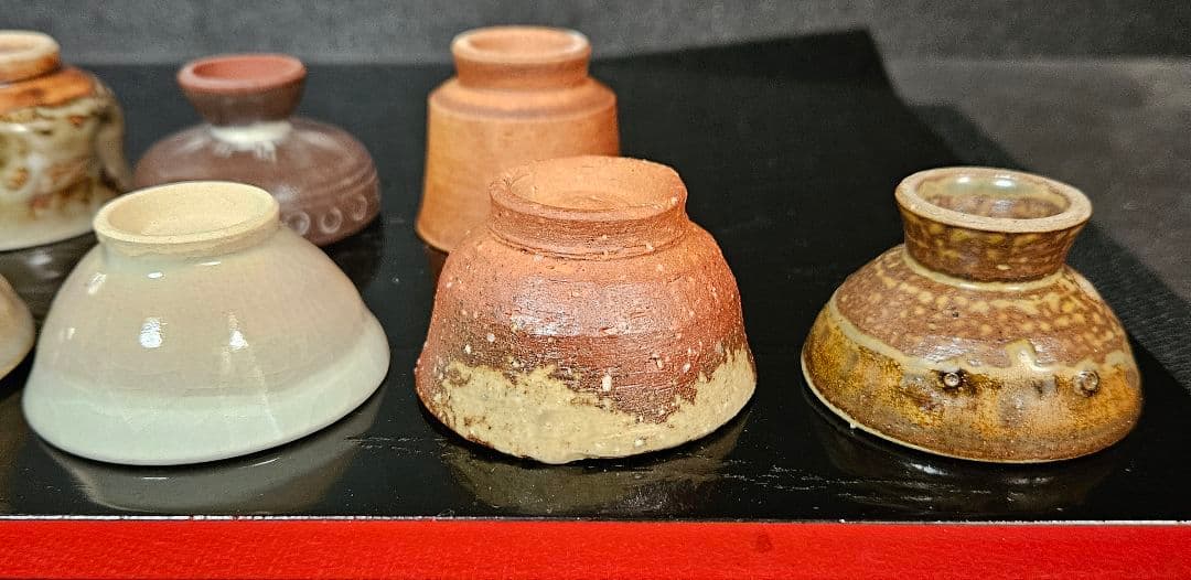日本の陶器】ぐい呑 盃 10客 布志名 信楽 朝日焼 三助 赤膚 二本松萬古