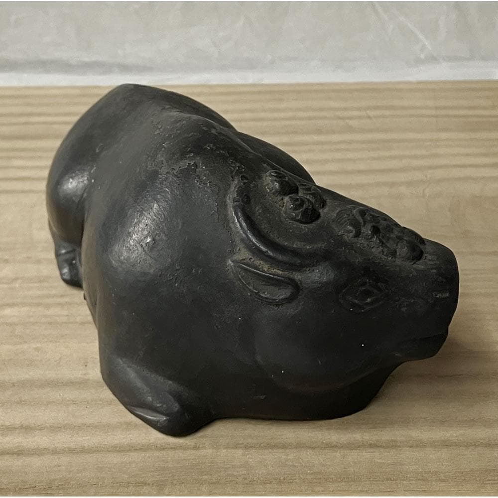 e3106 伏見焼 撫で牛 江戸期 巾16cm 撫牛 牛 開運 縁起物 置物