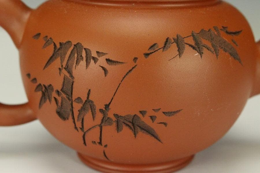 中国美術 朱泥 竹根 購入 刻竹題詩紋 茶壺 急須 中国宣興 款 送料無料