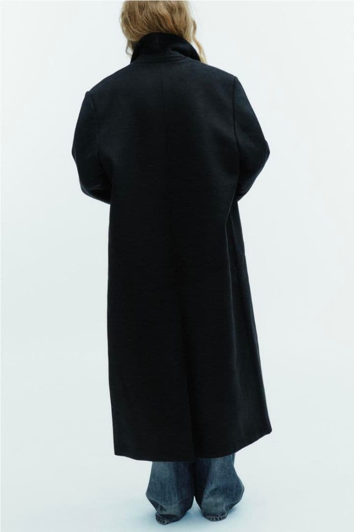 ZARA ウール混紡エクストラロングコートブラック ダブルブレスト
