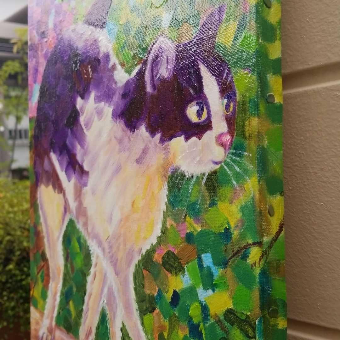 油絵 専用 向きを変える猫 縦大きめ45.5cm