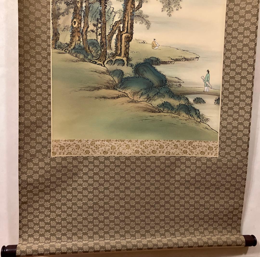 野田雲堂　「青緑湖畔之図」　掛軸　共箱付き