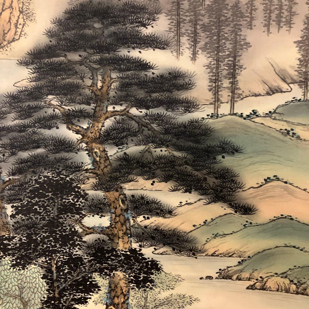 野田雲堂　「青緑湖畔之図」　掛軸　共箱付き