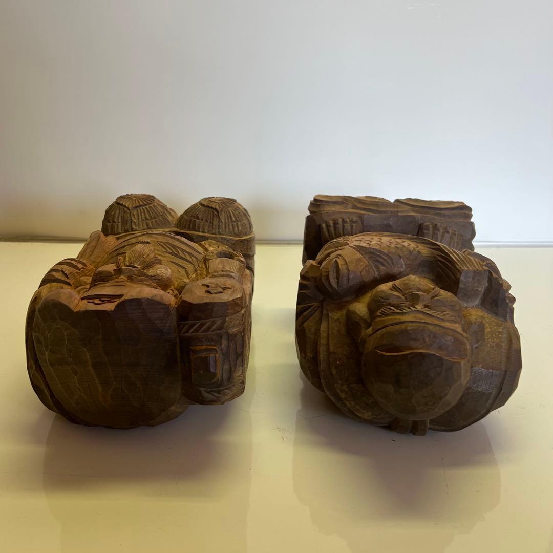 明治期 木彫 恵比寿大黒像 一対 商売繁盛 福神像 高さ35cm◎古