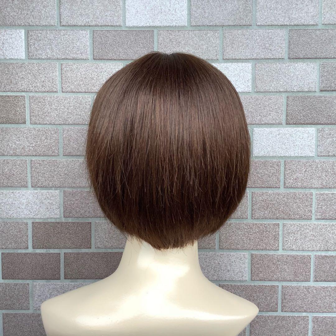 人毛100%￼ 手植え医療用フルウィッグ ウィッグ￼ ショートブラウン3D前髪￼