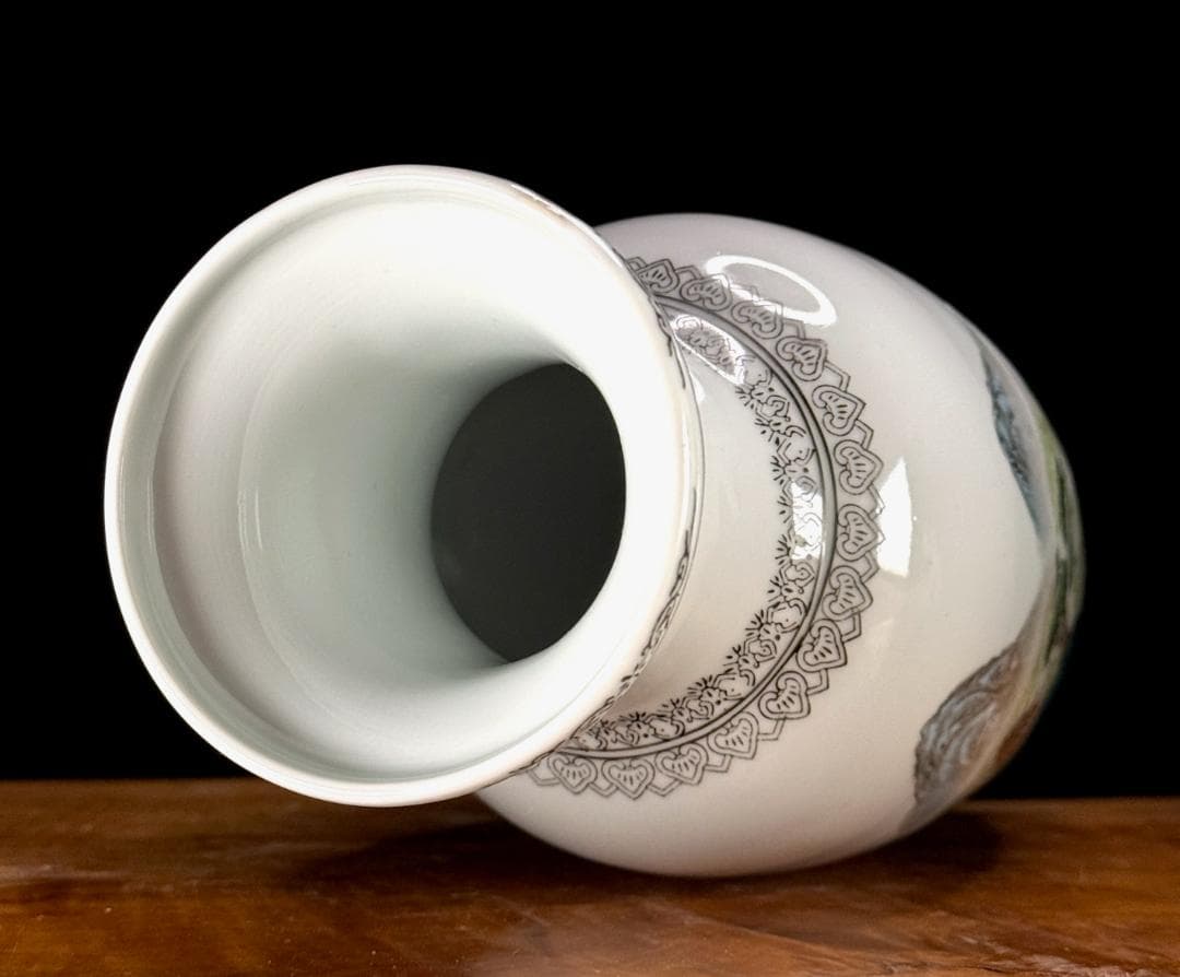 中国古美術 唐物 景徳鎮 粉彩 色絵 山水風景図 花瓶 高