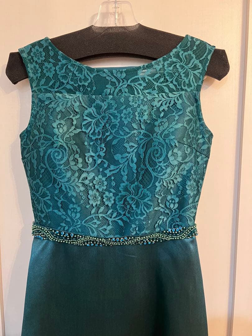 美品 TWEED レース装飾ドレス グリーン 7号 演奏会 発表会 結婚式