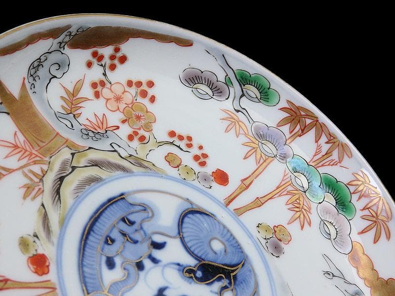 古伊万里 色絵 松竹梅に団龍紋の図 5寸皿 5枚 C657AS-