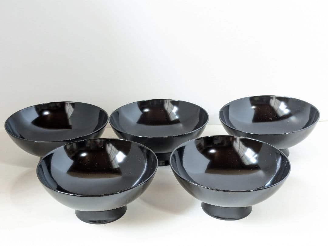 【未使用】本漆仕上げ　時代椀　会津塗　黒　芙蓉　吸物椀　三越　伝統漆器　5客