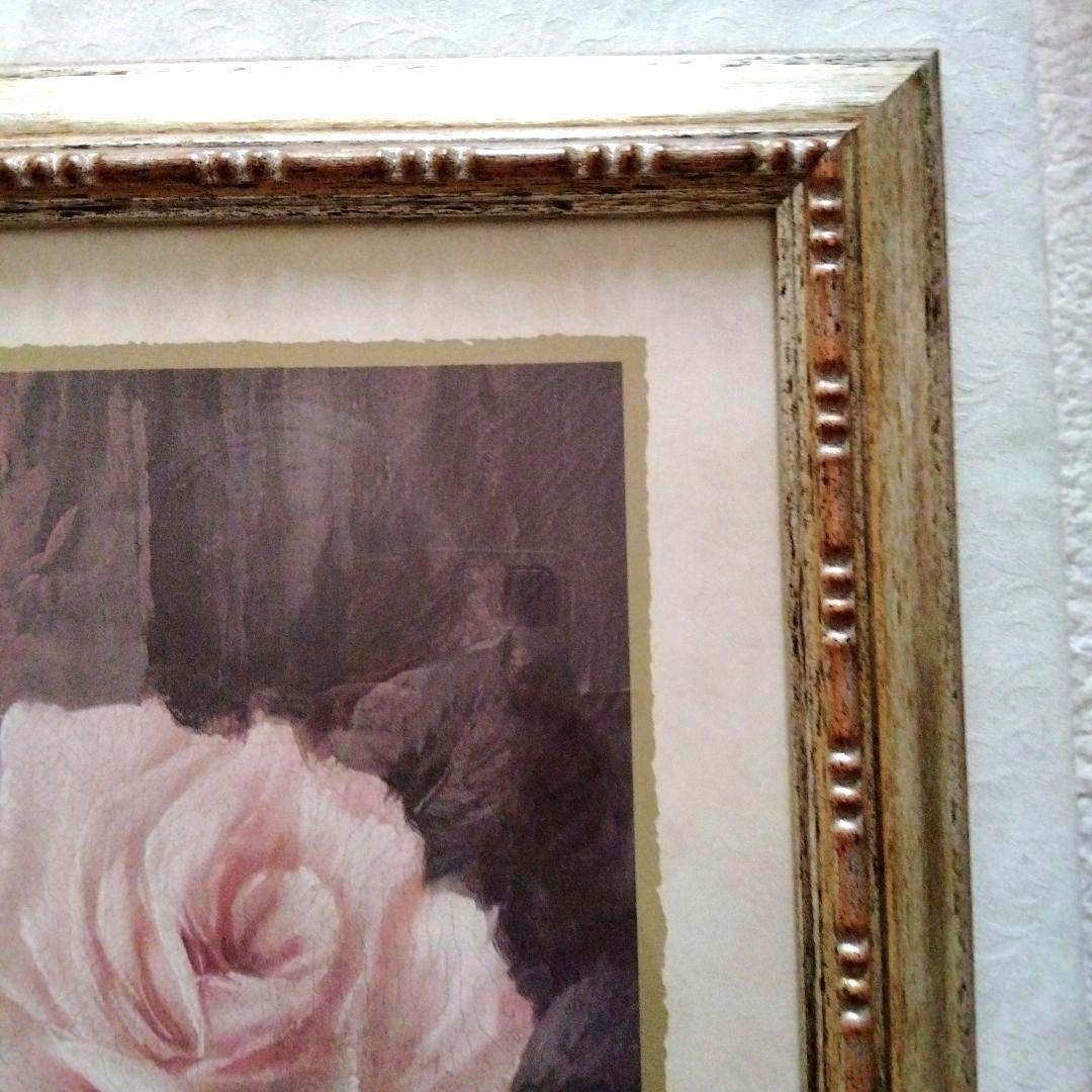 大型バラの絵画　装飾的ゴールドフレーム　金色額縁　アンティーク　イタリア製