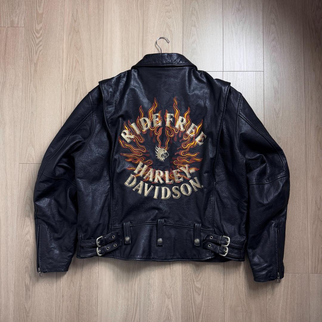 ファイヤーパターン☆刺繍デザイン】ハーレーダビッドソン レザー