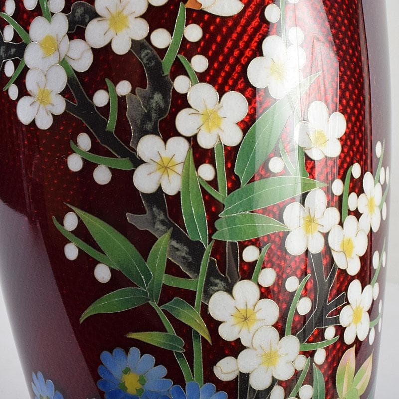 七宝焼 赤透釉 四君子文 花瓶 共箱 M R9450 - メルカリ