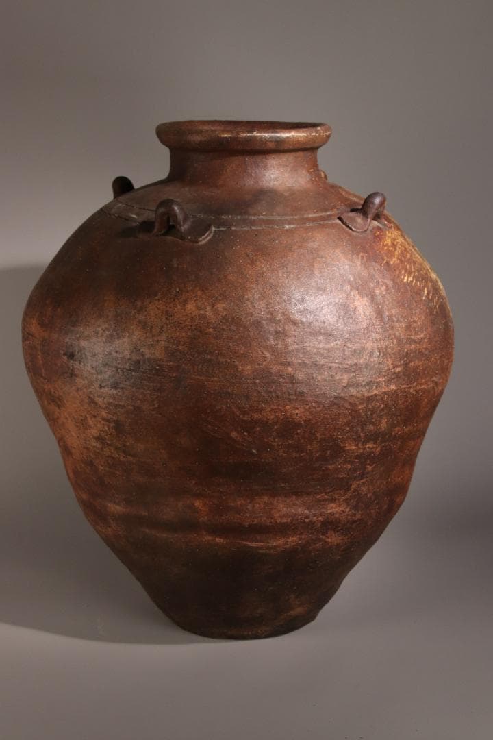 江戸初期　古越前　四耳壷　四耳子　壺　高さ38.5㎝　花器 花瓶　BE793