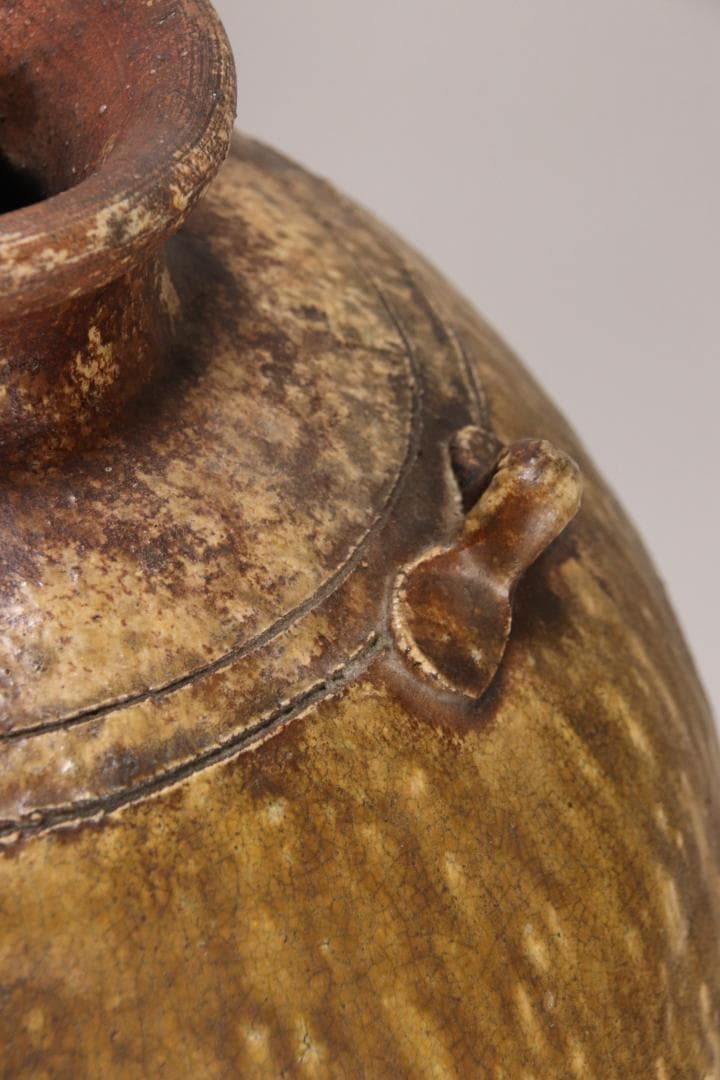 江戸初期　古越前　四耳壷　四耳子　壺　高さ38.5㎝　花器 花瓶　BE793