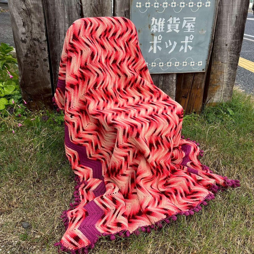 USA vintage】 グラニーブランケット ラグ ピンク アメリカ