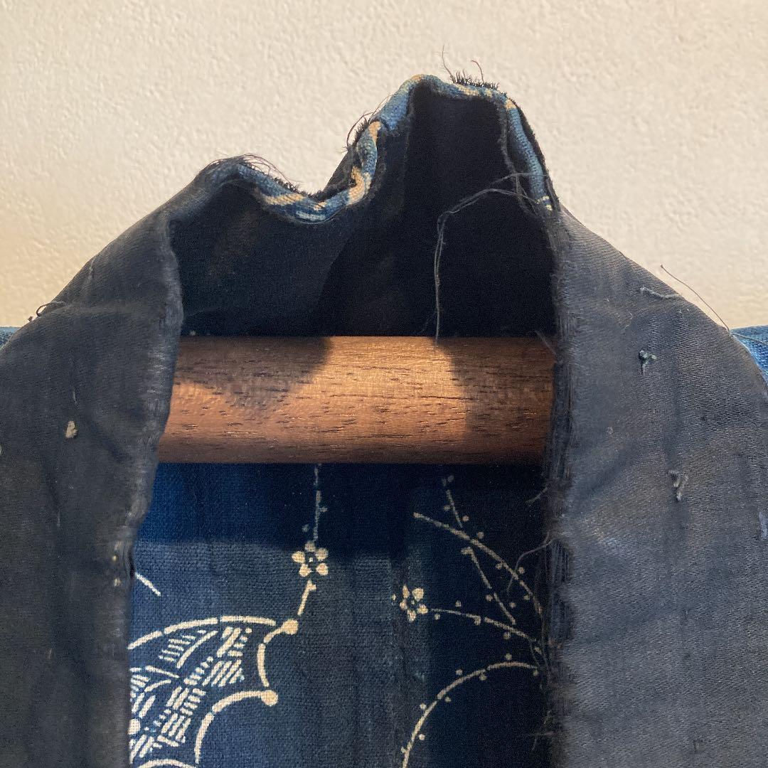 古布 半襦袢 両面染め 型染 藍染 袖無し 日傘 ハイカラ パラソル