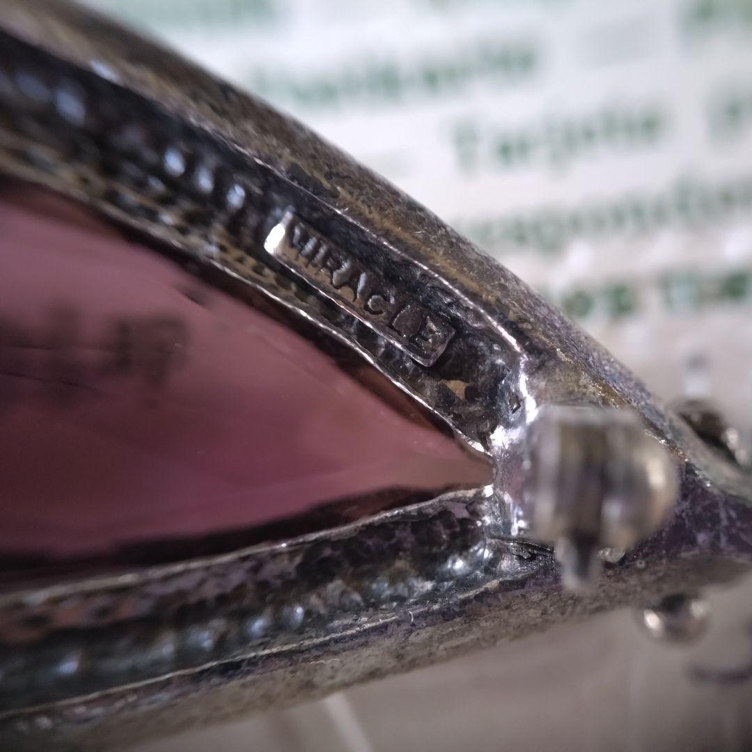 イギリス製ヴィンテージ MIRACLE パープルガラス ハート 王冠 ブローチ