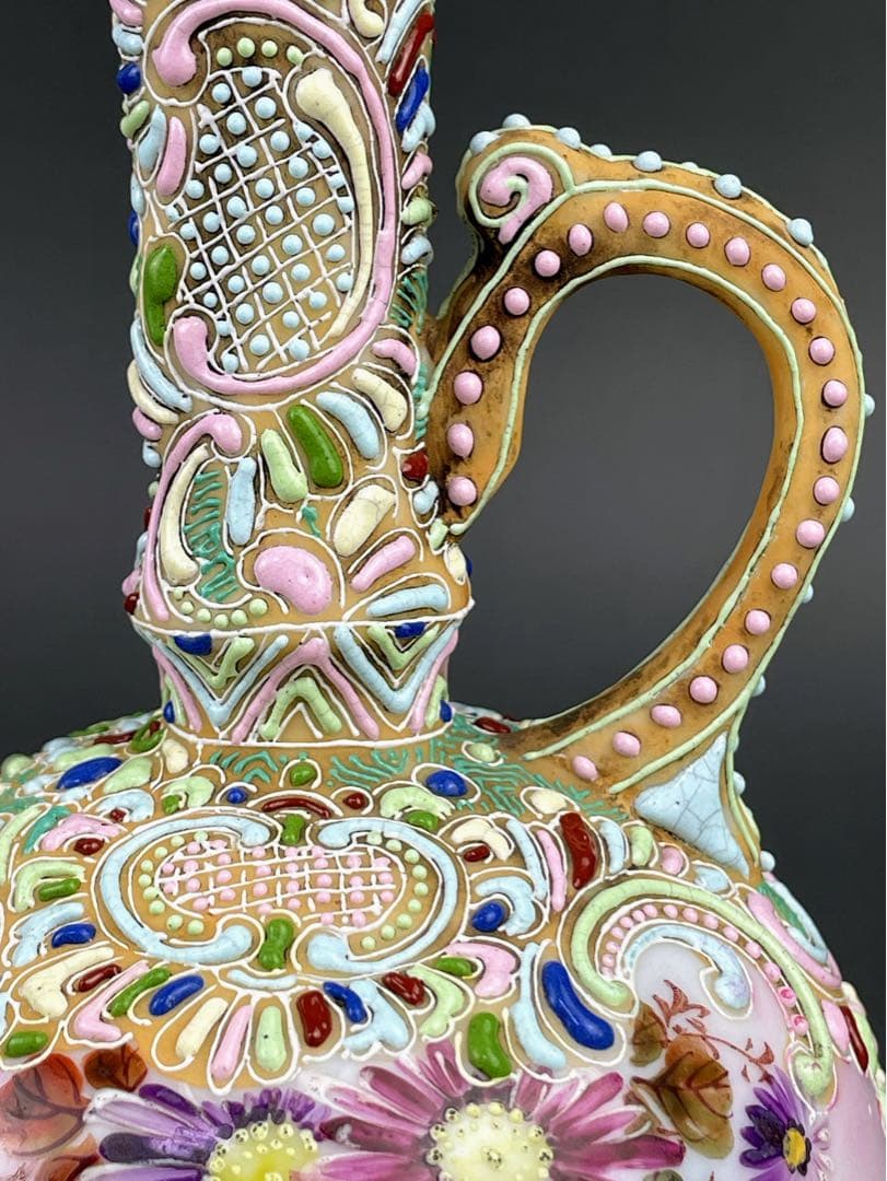 希少】オールドニッポン 雀図花紋 一陳盛り エナメル 花瓶 ピッチャー