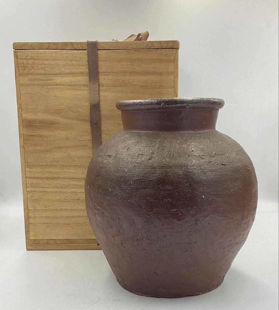 kk KK❣️ ★ 時代　アンティック　備前焼紐造り蹲壷　桐箱　★ kk KK❣️ ☆ 時代 アンティック 備前焼紐造り蹲壷 桐箱 ☆ kk KK