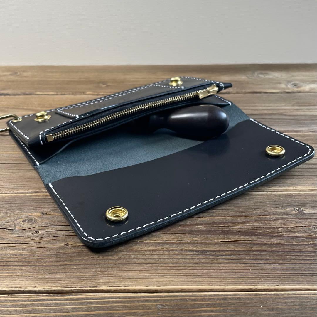 栃木レザー　トラッカーウォレット　長財布　手縫い