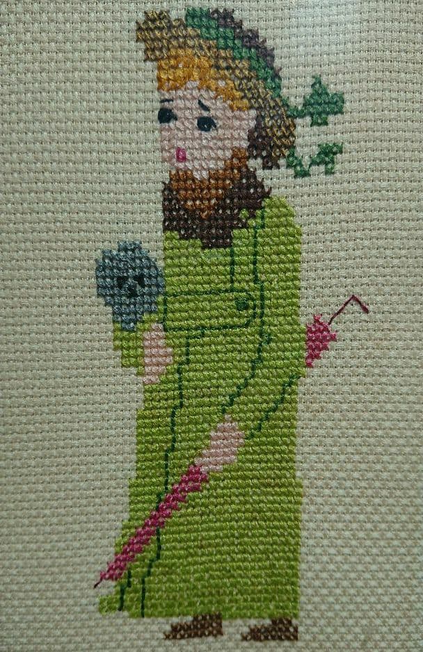 ヴィンテージ古い刺繍絵画    ヨーロッパの少女の絵画     アンティークの絵