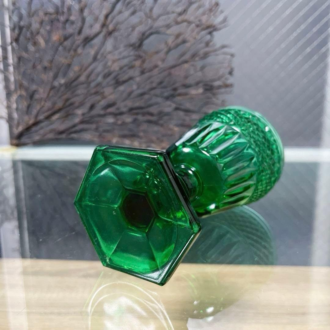 骨董 時代ガラス 上品プレス ビリジアングリーン ゴブレット ワイン