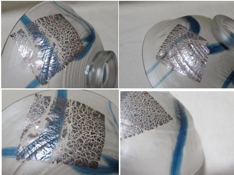 ガラス製 平茶碗 義山銀箔清流 水崎長寿 共箱