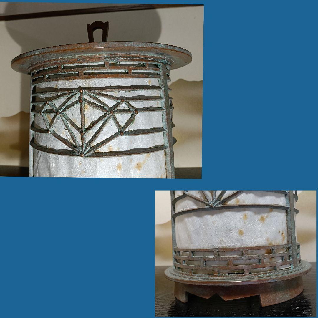 AN46 高岡銅器 名工 釣燈籠 釣灯籠 幾何文透かし 円筒型 青銅 共箱