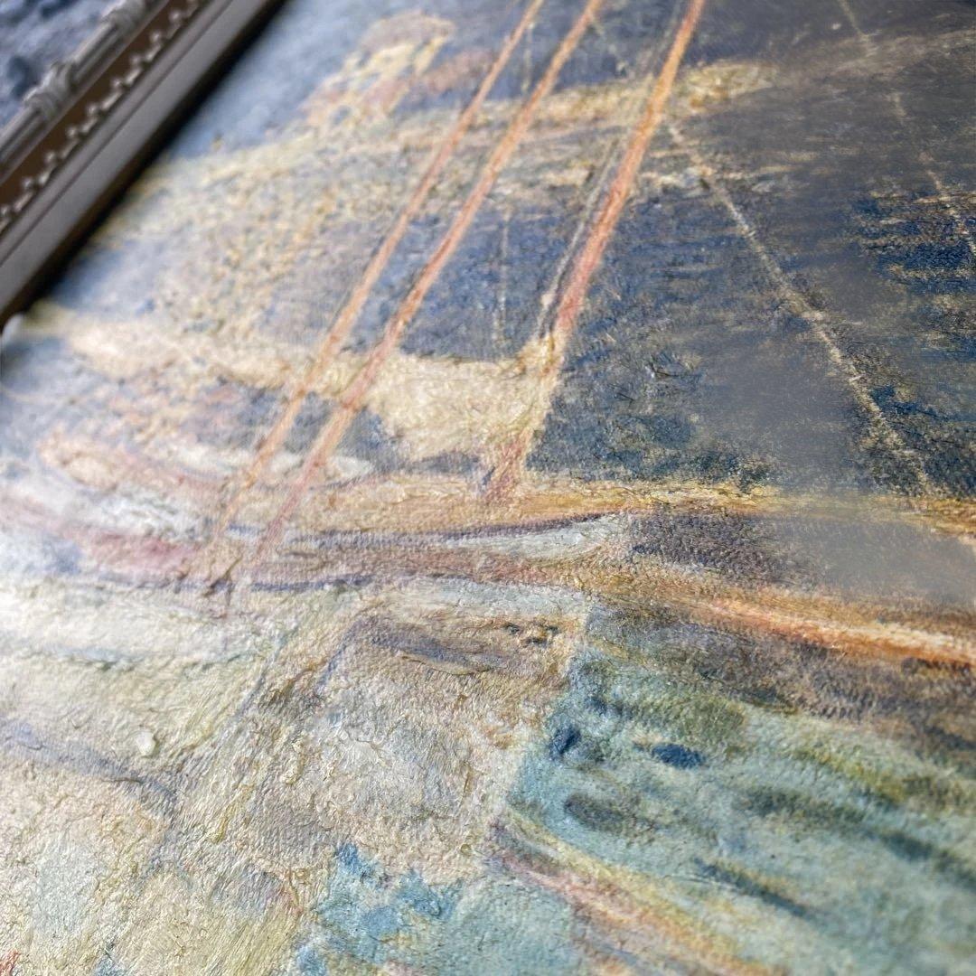 水辺の風景 油彩画 金色装飾額縁付き　アルジャントゥイユの橋　モネ　油絵　複製画