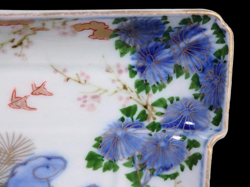 古伊万里 染錦 梅に菊 松に短冊の図 変形長皿 5客 B048AS-CWx - メルカリ